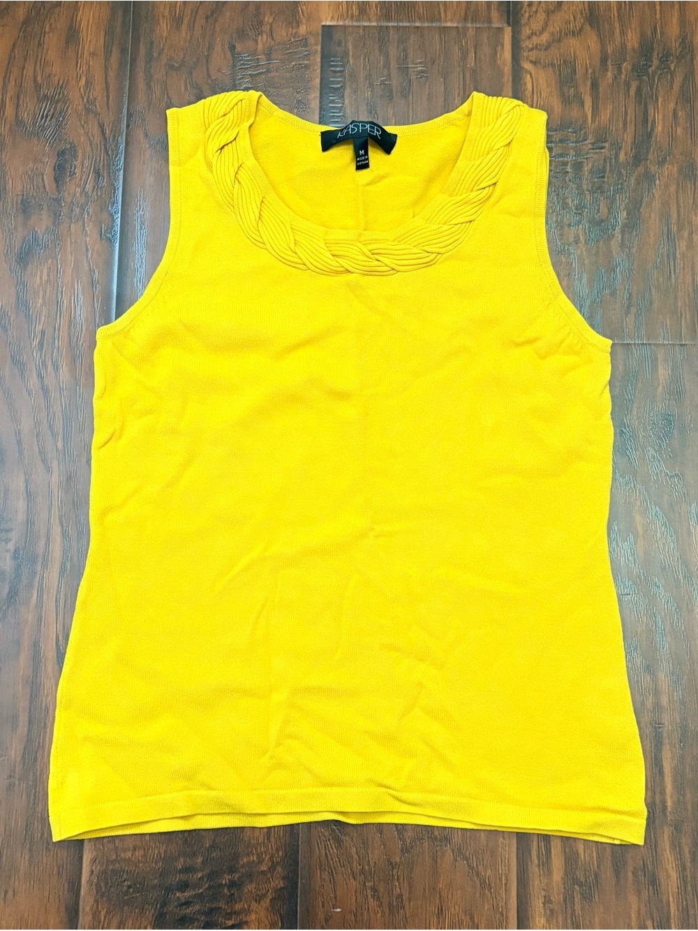 Kasper Yellow Braided Neck Knit Tank Top Size M